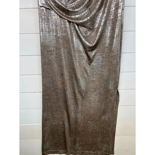 Connected Apparel Metallic Silver Cowl Neck Maxi Length Sleeveless Dress Sz 14W