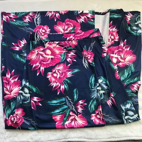 Unbranded Floral High Slit Maxi Skirt Women's Size XL Swim Cover Blue Pink Green