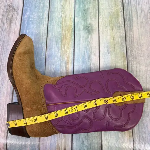 McClintock Heritage Collection Cowboy Boots Rough Suede Purple Shaft Size 9 Brown