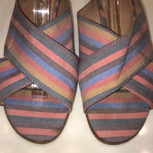 Madewell  Women’s Ruthie Rainbow Striped Crossover Fabric Sandal Heels