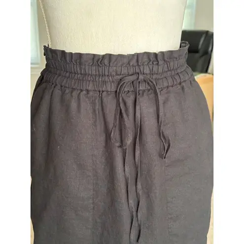 Black Elastic Waist Midi Skirt With Drawstring & Back Slit