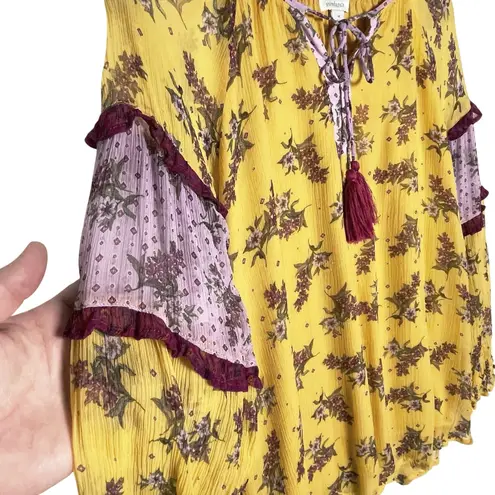 Sundance Women’s Boho Flower Dreams Crinkle Chiffon Tie Neck Top