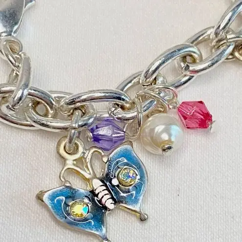 Sister Friendship Charm Bracelet Silver Tone Chains Lucite Beads Engraved Charms
