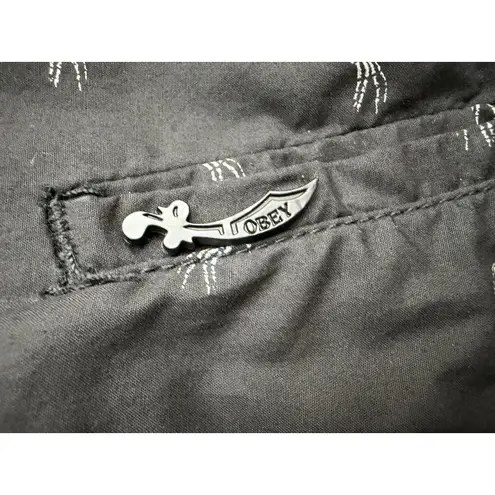 OBEY Black Hooded Lightweight Jacket Women's M Embroidered Birds Zip Up Size M