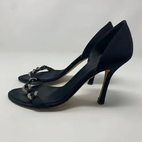 Giuseppe Zanotti Giuseppe Zanotti Black Silk Sandals w/ Rhinestones