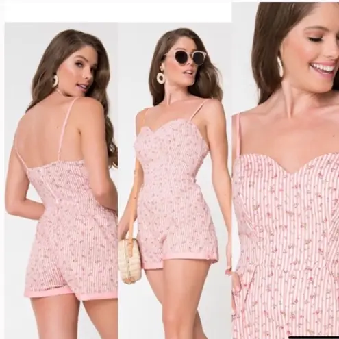 Unique Vintage Janie Bryant for Ossining Romper Pink White Stripe Floral Retro