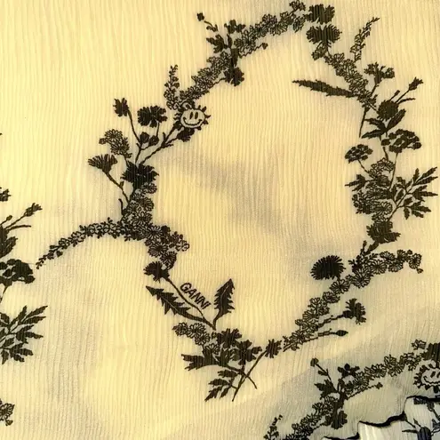 Ganni NWT Georgette Floral Pleated Yellow Chiffon Midi Skirt 42 US 10/12