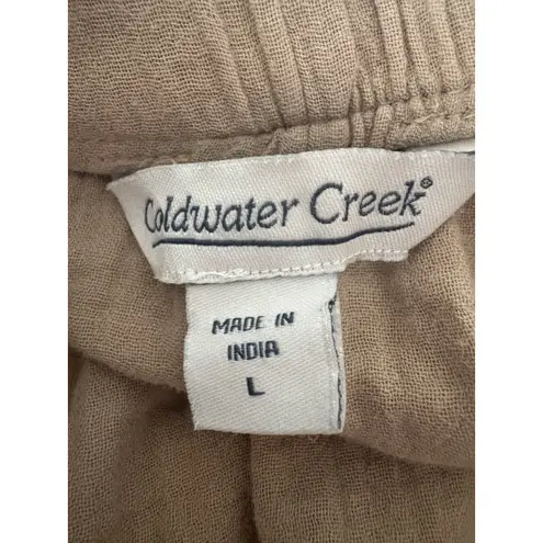 Coldwater Creek Wide Leg Gauze Cropped Pants Size Large Tan Lagenlook Beach Vaca