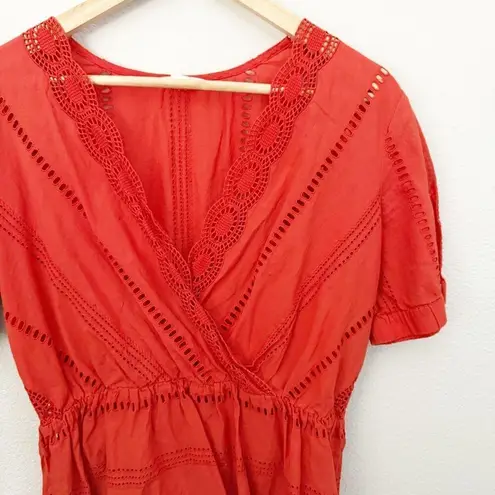 Caslon x NORDSTROM | Orange Eyelet Boho Cotton Lace Peplum Blouse | Medium