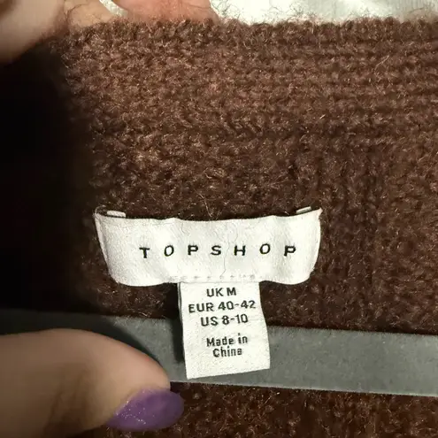 Topshop  Brown Knitted Fluffy Vneck Wide Rib Cardigan M/L