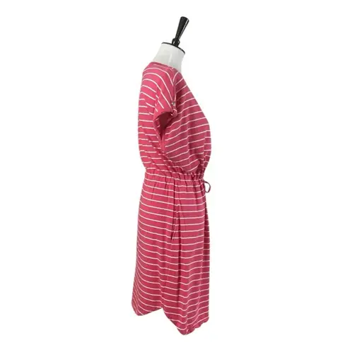 Rafaella Tee Shirt Dress Drawstring Pockets Pink White Stripe Women’s Size Large
