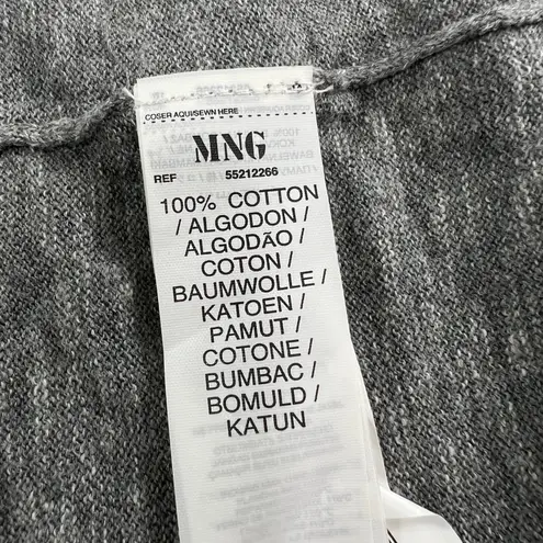 MNG by Mango Gray 100% Cotton Open Front Cardigan Sweater Pockets Womens Large