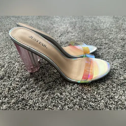 JustFab  Women 8.5 Hanna Transparent Iridescent Heeled Shoes Sandals