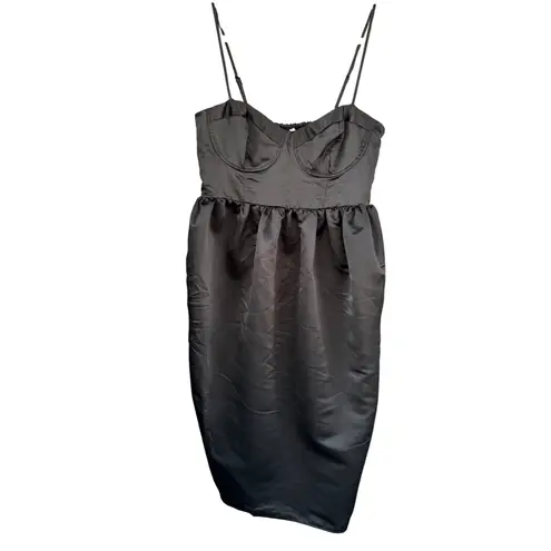 T11 Future Collective Black Satin Midi Dress Bustier Bodice Party Cocktail M Size M