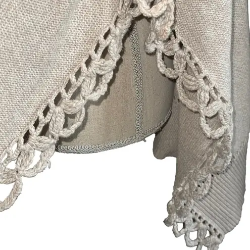 Kenar Women’s Cape Sweater Size Small 100% Cotton Tan Crochet & Embroidered
