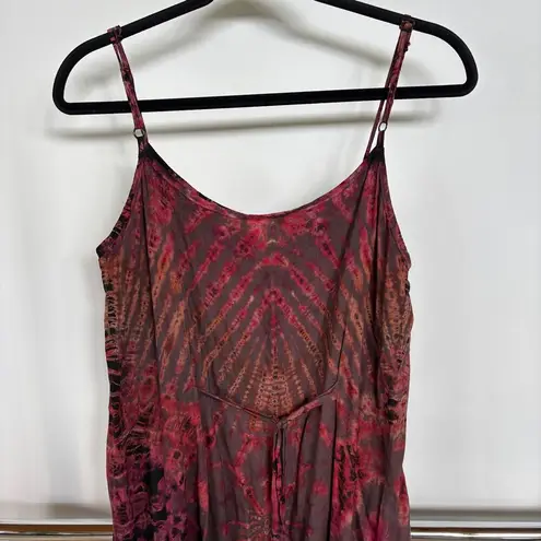 Unlisted Bohemian Tie Dye Red Rayon Flowy Maxi Dress Adjustable Hippie Gypsy Festival