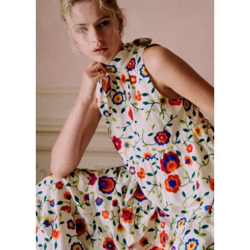 Sézane Sezane Olympia in Multicolor Embroidered Flowers Tiered Maxi Dress 40 / US 8