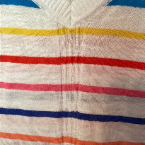Talbots Colorful Striped V-Neck Sweater light weight 3/4 length sleeves