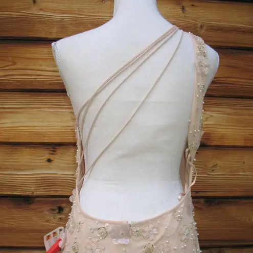 Mac Duggal 9168 Womens Blush Embellished One Shoulder Strappy Trumpet Gown