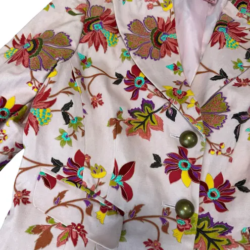 Bandolino Pink Floral Blazer 100% Cotton Chic Professional Pockets Size 14