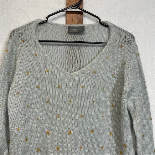 Wooden Ships  Slate Gray & Gold Polka Dot Mohair Wool Blend Long Sleeve Sweater