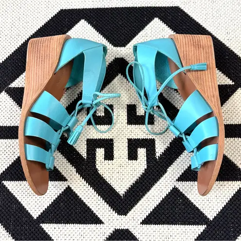 Zimmermann Turquoise Lace Up Tassel Gladiator Wooden Wedges Size 9