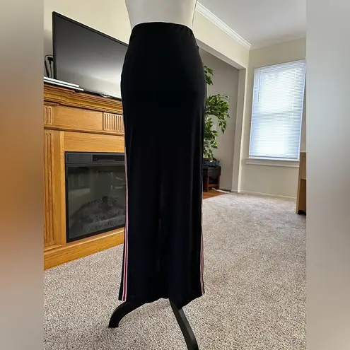 K.Jen Semi Sheer Black Maxi Skirt Elastic Waist Long Skirt Back Slit Sz S
