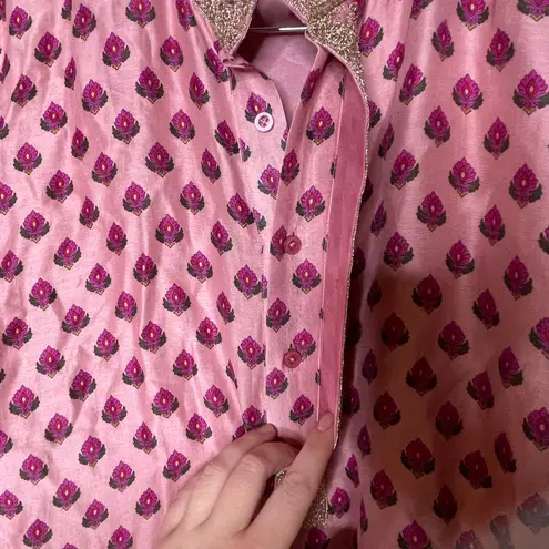 Punit Balana Kaftan Kurta Pink floral Gold top sz S