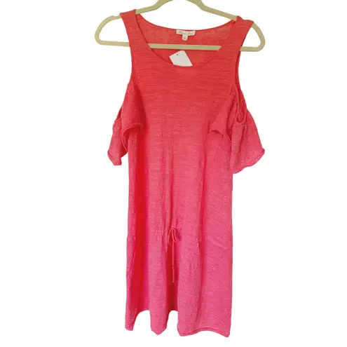 Minnie Rose Cold Shoulder Mini Dress Linen Small Pink