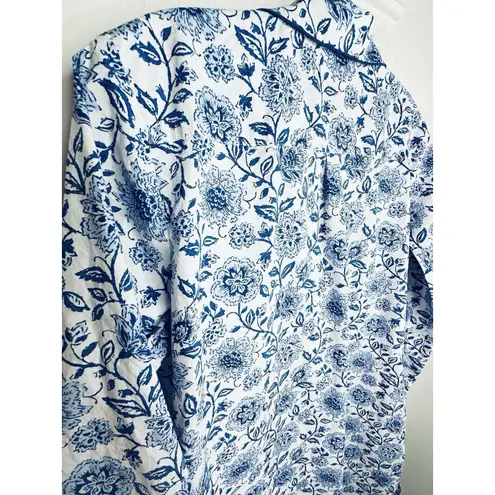 The Company Store Nightshirt Small Cottagecore Button Front Cotton Nightgown Blue