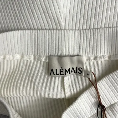Alemais Ribbed Knit Shorts 10 White Pull On Elastic Waist Organic Cotton Stretch