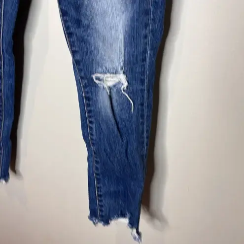 MOUSSY Vintage Distressed Fringe Hem Ankle Skinny Blue Size 26