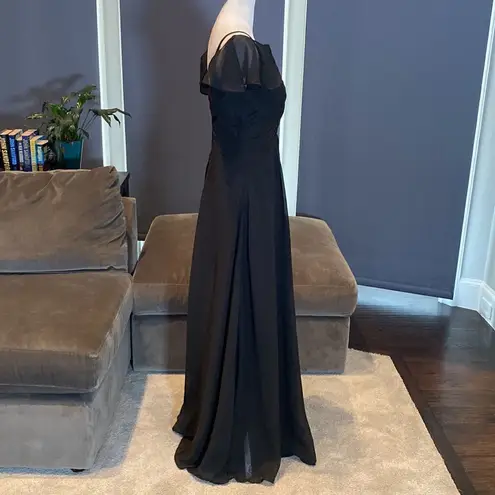 Women’s Black Full Length Cold Shoulder Chiffon Formal Dress Leg Slit Size 8
