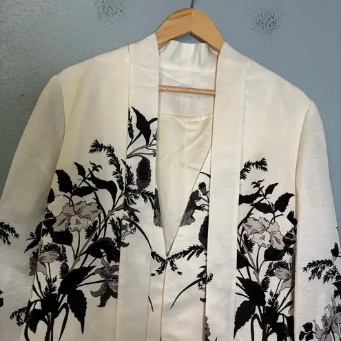 Anne Fontaine Garazi Linen Silk White Floral Open Front Blazer Size 10