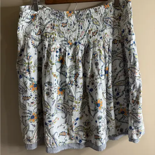 NWT j Jill smock waist tiered skirt Porcelain paisley Blue Size L