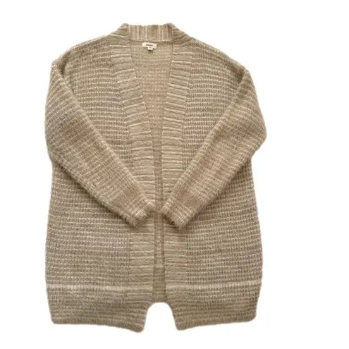 Debut  Cardigan Taupe Cream Stripe Open Front Eyelash Soft Cardigan Sweater Small