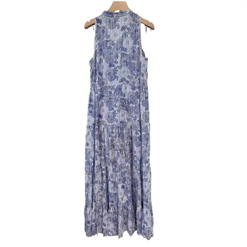 Poupette St. Barth XS Nana Printed Sleeveless Button Front Maxi Dress Blue
