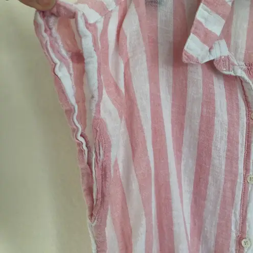 Old Navy White Pink Linen/Cotton Striped Shirt L