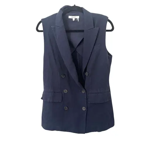MOUSSY Cotton Linen Vest Jacket Navy Sz 2 Blue