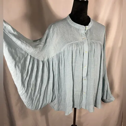 ee:some  Blue Balloon Sleeve Top Batwing Solid Blue Bohemian Preppy Sz Small