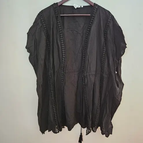Bleu Rod Beattie Swim Coverup Black Short Sleeve Neutral Casual Vacation Beach