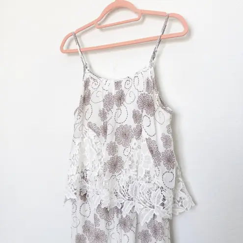 Y2K Kings Road Womens Romper Size L White Lace Floral Embroidered Boho Coastal Size L