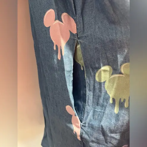 Her Universe Disney 100 Mickey Mouse Allover Print Button-Down Denim Shirt Dress