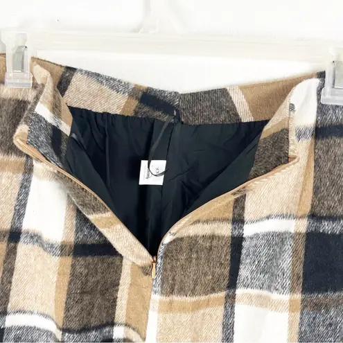 UNBRANDED Brown Plaid Wool Blend Back Zipper Closure Lined Mini Skirt Size XXL