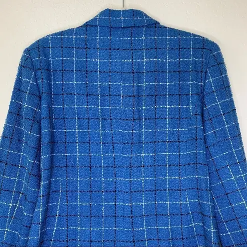 Cricket Lane Collection Wool Blend Size 12 Textured Blue Plaid Blazer Ja… Blue