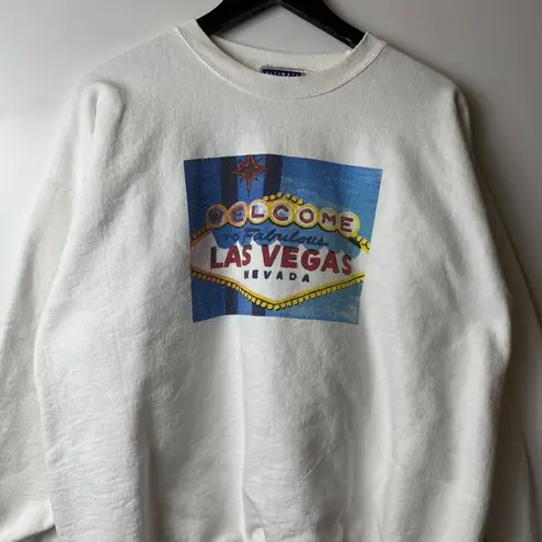 Hanes Las Vegas Crewneck Sweatshirt Vintage 90s White Medium M