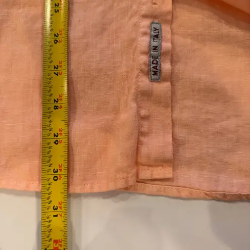 Mens 100% Linen Shirt XXL Peach Italy Band Collar Button Up Long Sleeve Coastal Orange