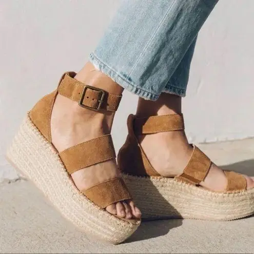 Soludos Tan Wedge Espadrilles with Adjustable Strap