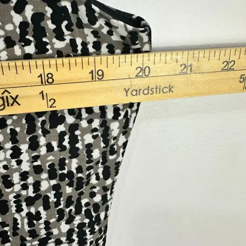 Eliza J Dress 14P Black Beige Abstract Pleated Fit Flare Career Chic Stretch