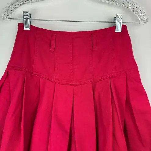 Vtg Y2K Corset Waist Red Pleated Mini Skirt Sz 2 High Rise Button Fly